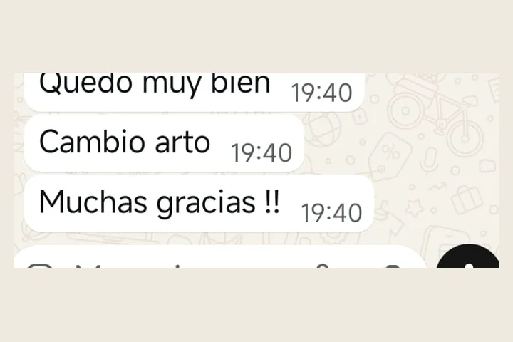 Mensaje de cliente agradeciendo el cambio logrado en el vehículo